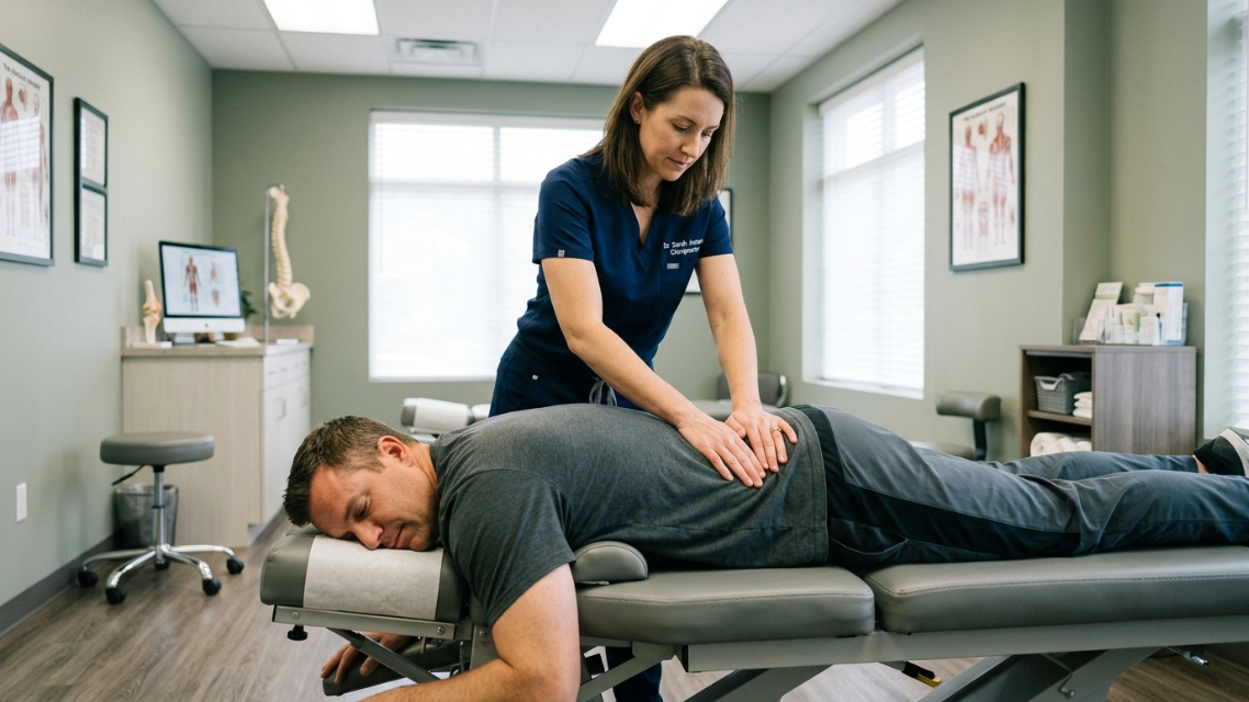 image showing a patient receiving a chiropractic adjustment for lower back pain